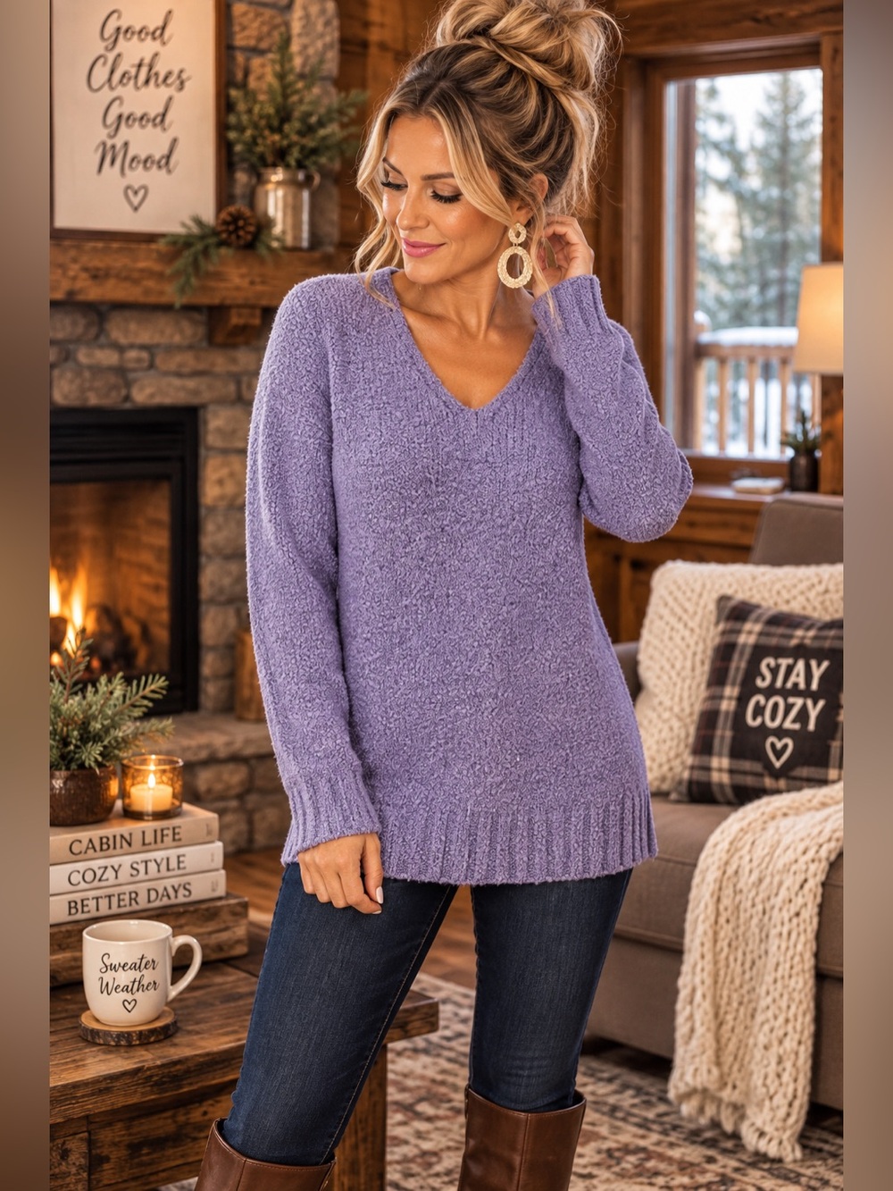 Croft & Barrow Lavender Purple V-Neck Textured Knit Sweater M